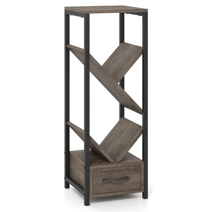 Estantería de árbol de 4 niveles con cajón y estructura de metal - Gris