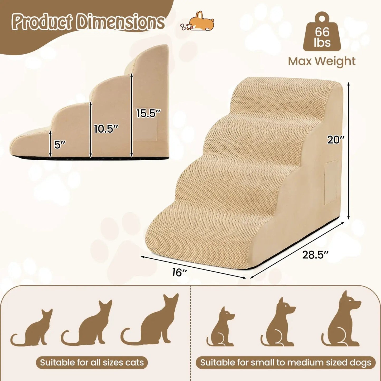 Four Tier Foam Dog Steps with Washable Cover