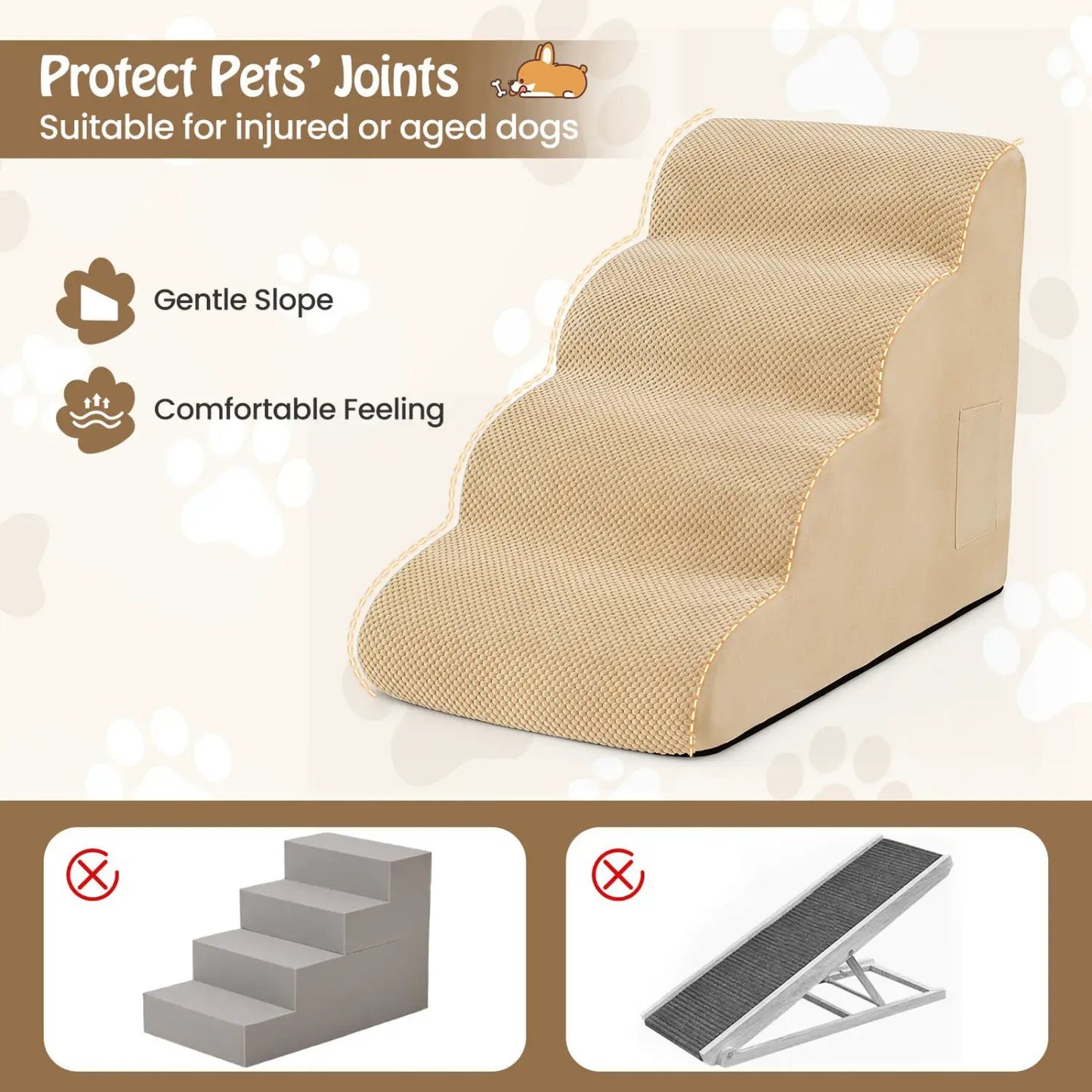 Four Tier Foam Dog Steps with Washable Cover
