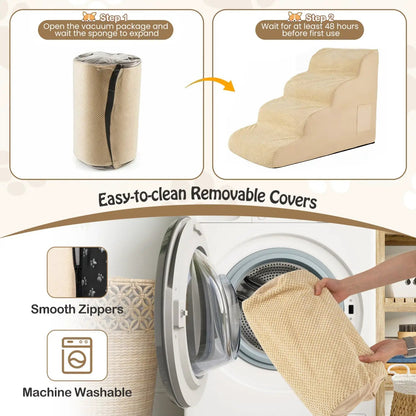 Four Tier Foam Dog Steps with Washable Cover