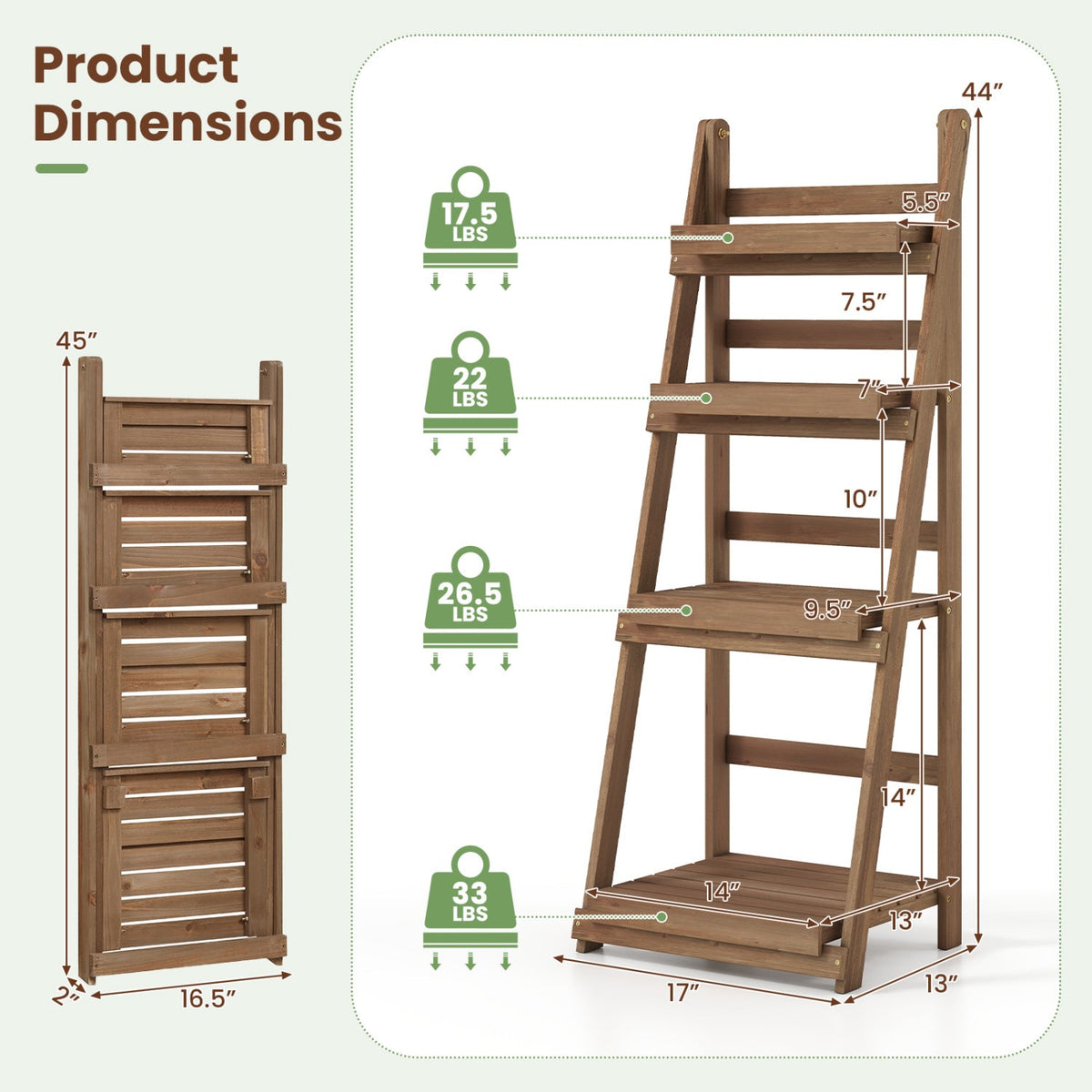4-Tier Foldable Plant Stand with Slatted Shelves, DirectDeals wooden brown finish on Tampa Home & Garden Store
