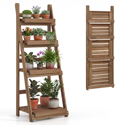 4-Tier Foldable Plant Stand with Slatted Shelves, wood tone, DirectDeals, potted plants on Tampa Home & Garden Store