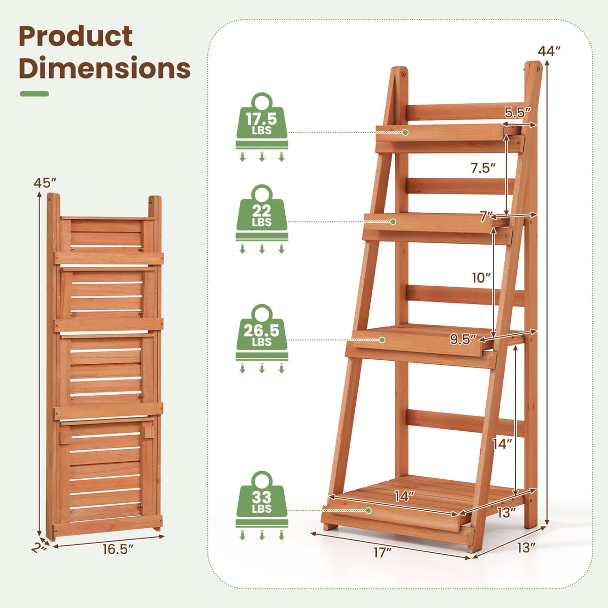 DirectDeals 4-Tier Foldable Plant Stand with Slatted Shelves in natural wood on Tampa Home & Garden Store