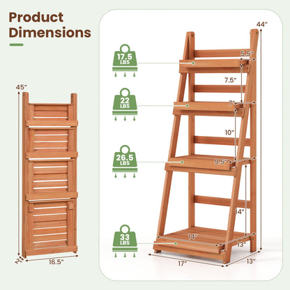 DirectDeals 4-Tier Foldable Plant Stand with Slatted Shelves in natural wood on Tampa Home & Garden Store