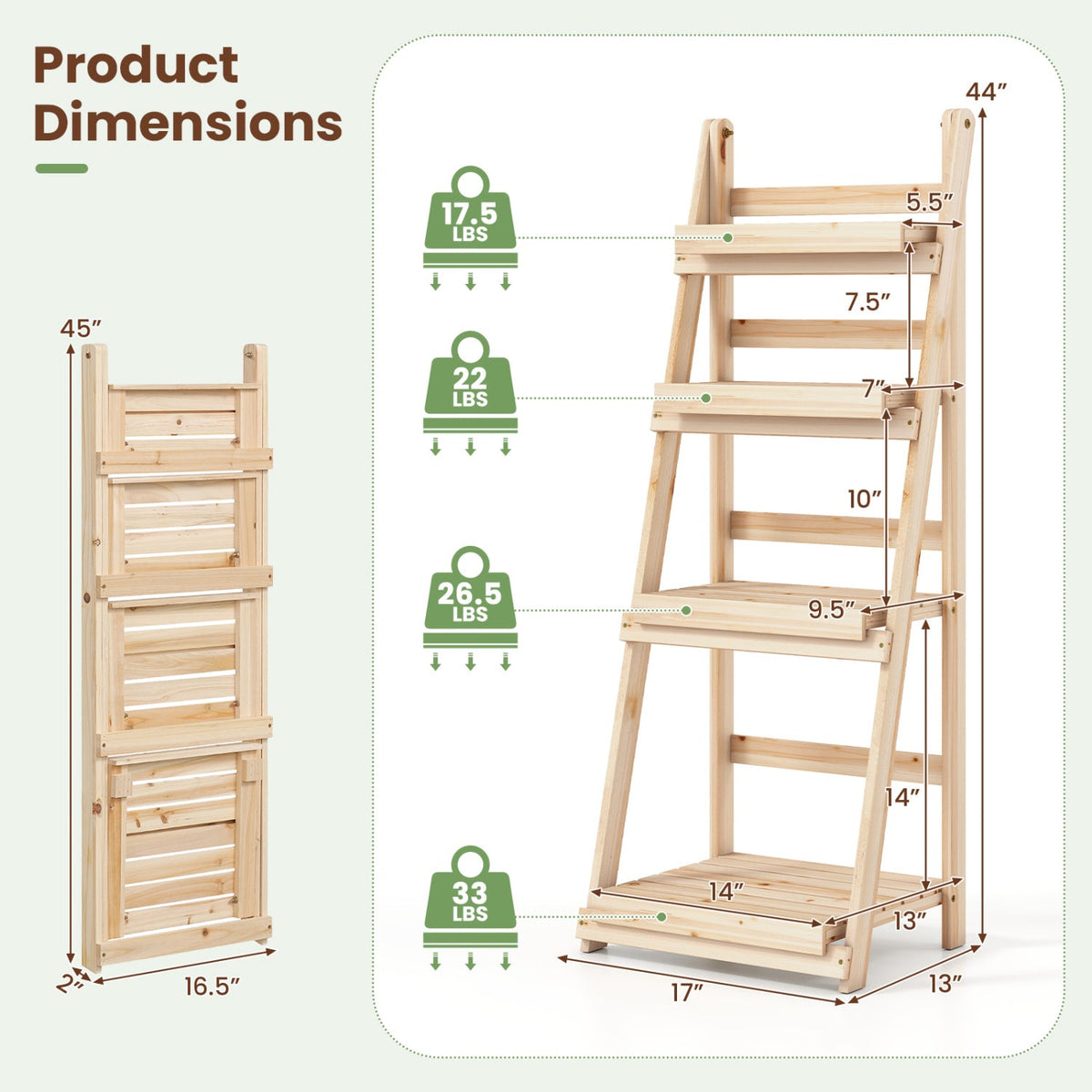 4-Tier Foldable Plant Stand with Slatted Shelves by DirectDeals in natural wood on Tampa Home & Garden Store