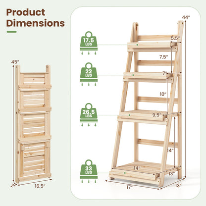 4-Tier Foldable Plant Stand with Slatted Shelves by DirectDeals in natural wood on Tampa Home & Garden Store