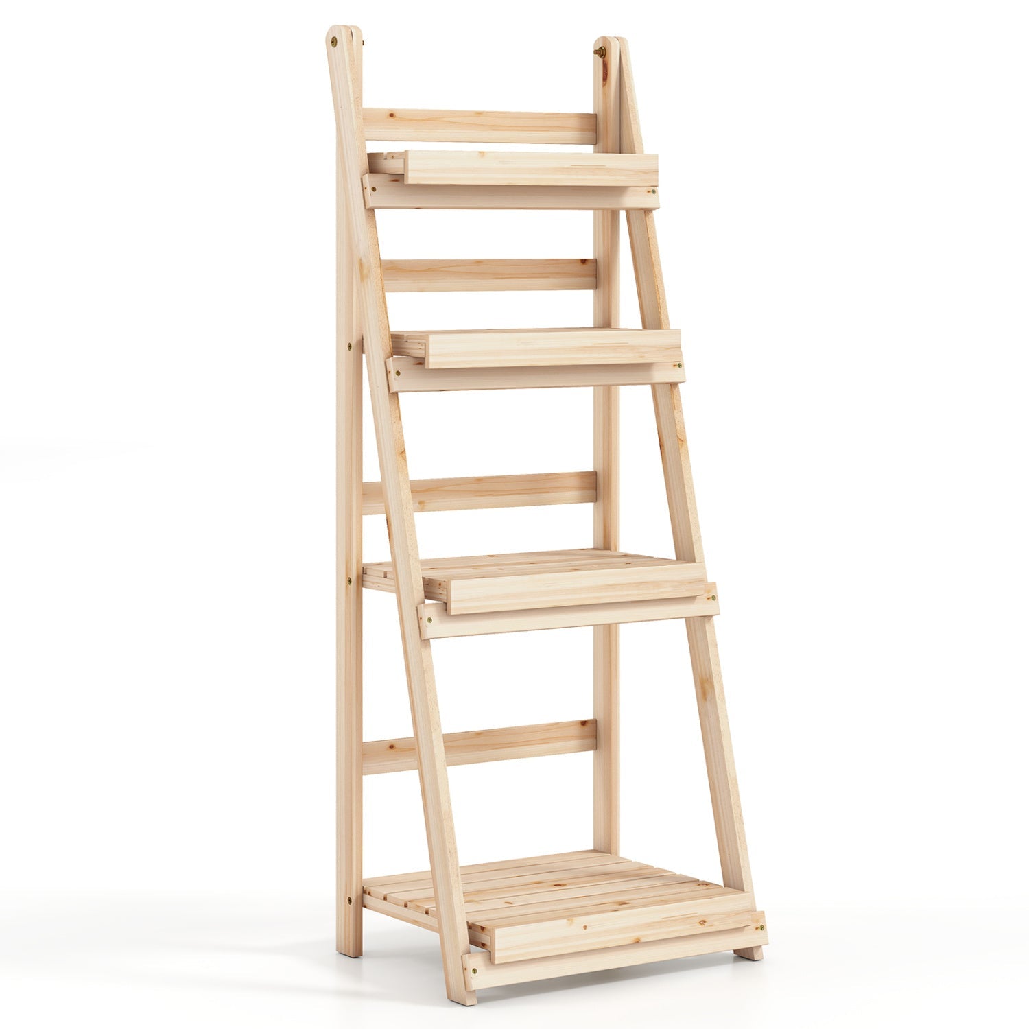 4-Tier Foldable Plant Stand with Slatted Shelves in natural pine DirectDeals on Tampa Home & Garden Store