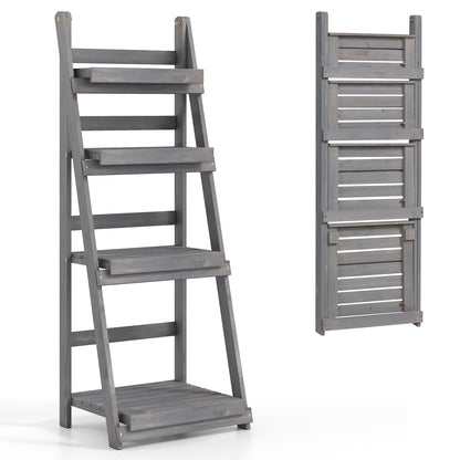4-Tier Foldable Plant Stand with Slatted Shelves graywashed wood by DirectDeals on Tampa Home & Garden Store