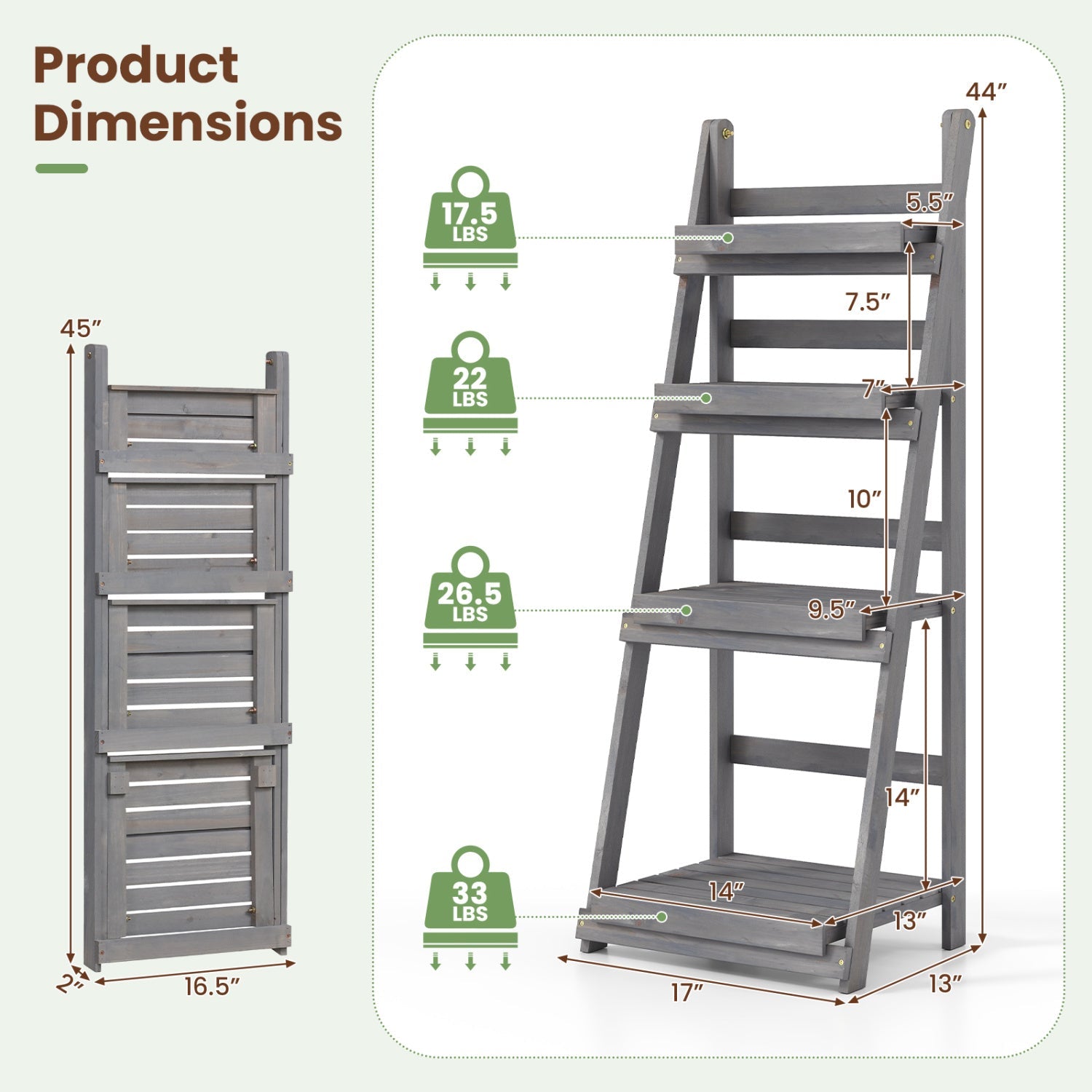 4-tier foldable plant stand with slatted grey shelves in a ladder-style frame on Tampa Home & Garden Store