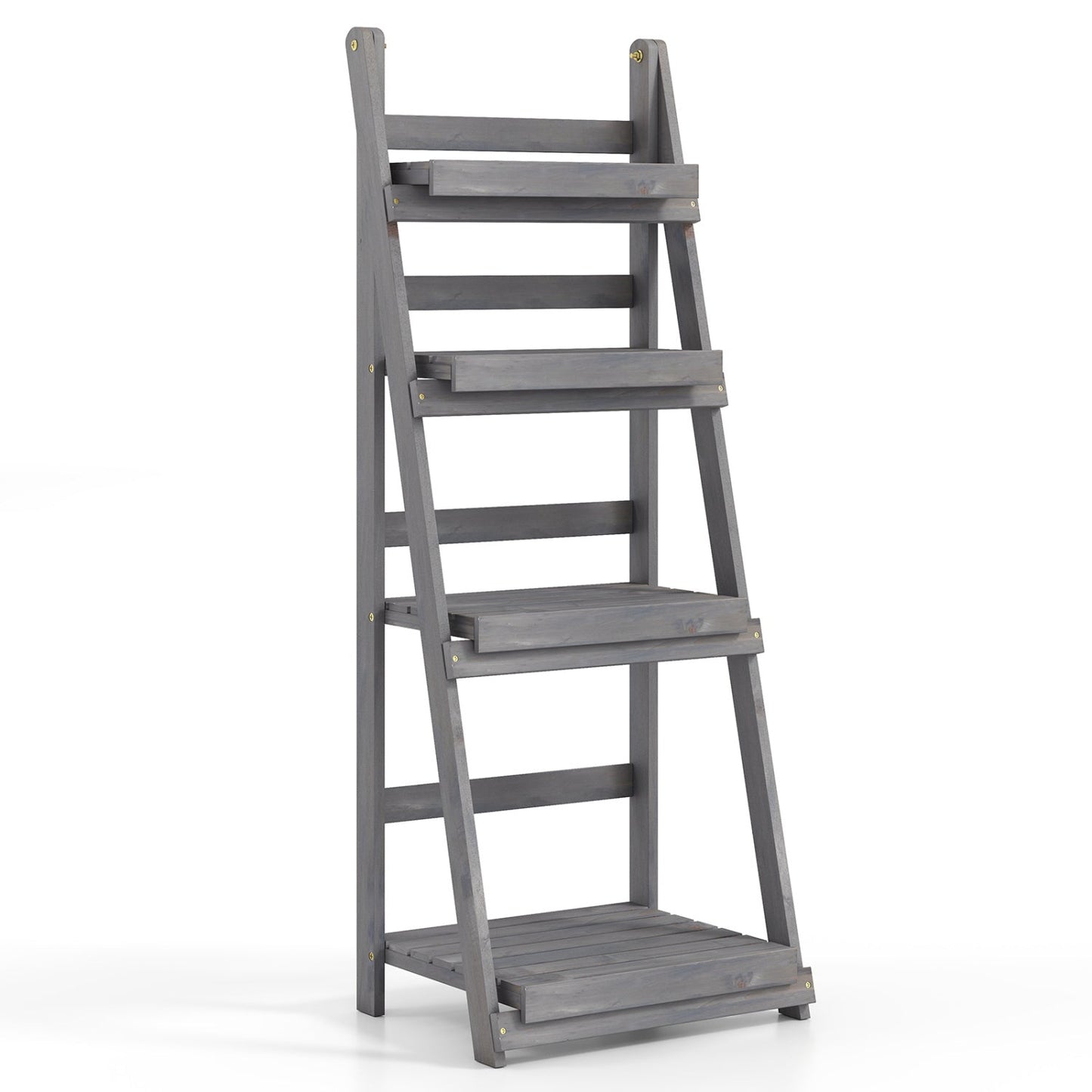 4-Tier Foldable Plant Stand with Slatted Shelves gray weathered wood DirectDeals on Tampa Home & Garden Store