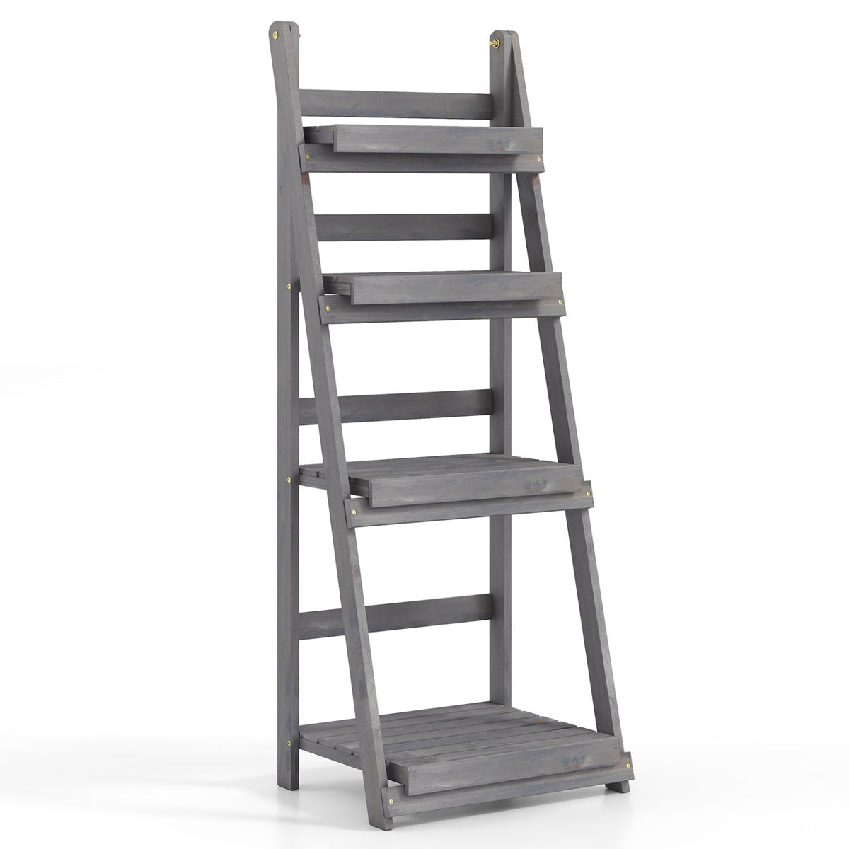 4-Tier Foldable Plant Stand with Slatted Shelves gray weathered wood DirectDeals on Tampa Home & Garden Store