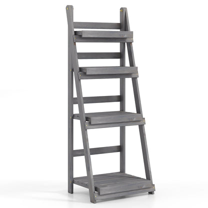 4-Tier Foldable Plant Stand with Slatted Shelves gray weathered wood DirectDeals on Tampa Home & Garden Store