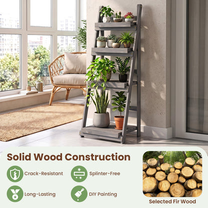 4-Tier Foldable Plant Stand with Slatted Shelves gray wood by DirectDeals on Tampa Home & Garden Store
