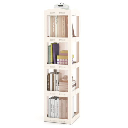 4-Tier Foldable Rotating Bookshelf with Swivel Base and Translucent Panels-White - Tampa Home & Garden Store