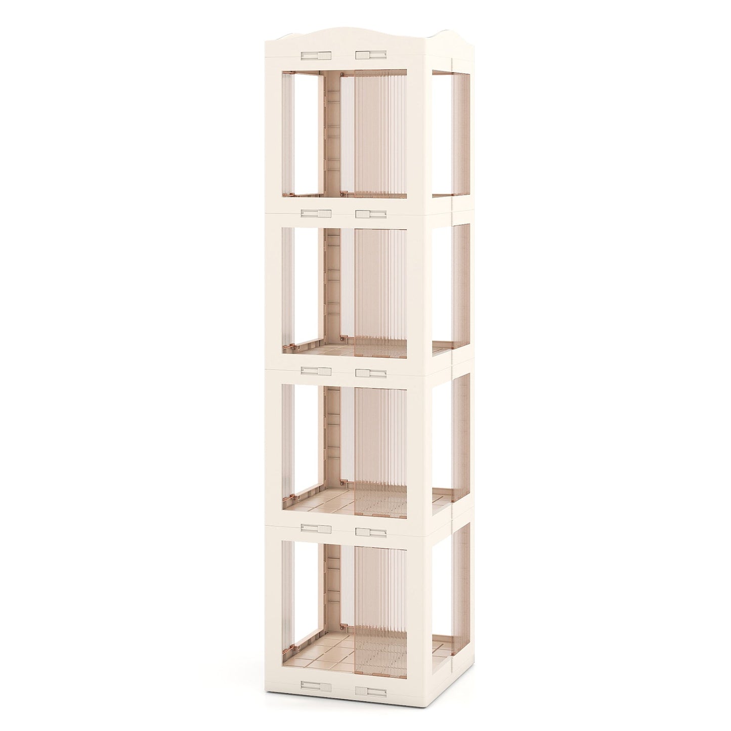 4-Tier Foldable Rotating Bookshelf with Swivel Base and Translucent Panels-White - Tampa Home & Garden Store