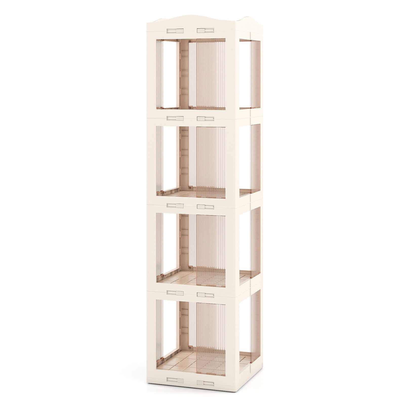 4-Tier Foldable Rotating Bookshelf with Swivel Base and Translucent Panels-White - Tampa Home & Garden Store
