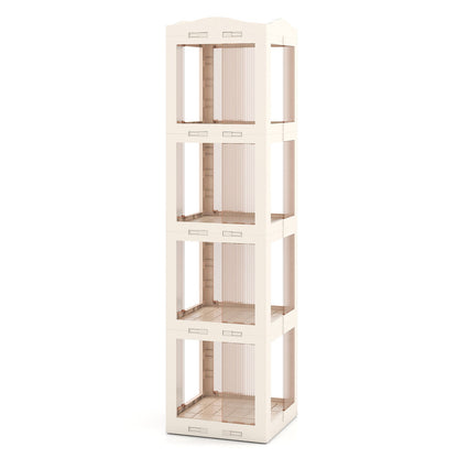 4-Tier Foldable Rotating Bookshelf with Swivel Base and Translucent Panels-White - Tampa Home & Garden Store