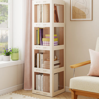 4-Tier Foldable Rotating Bookshelf with Swivel Base and Translucent Panels-White - Tampa Home & Garden Store