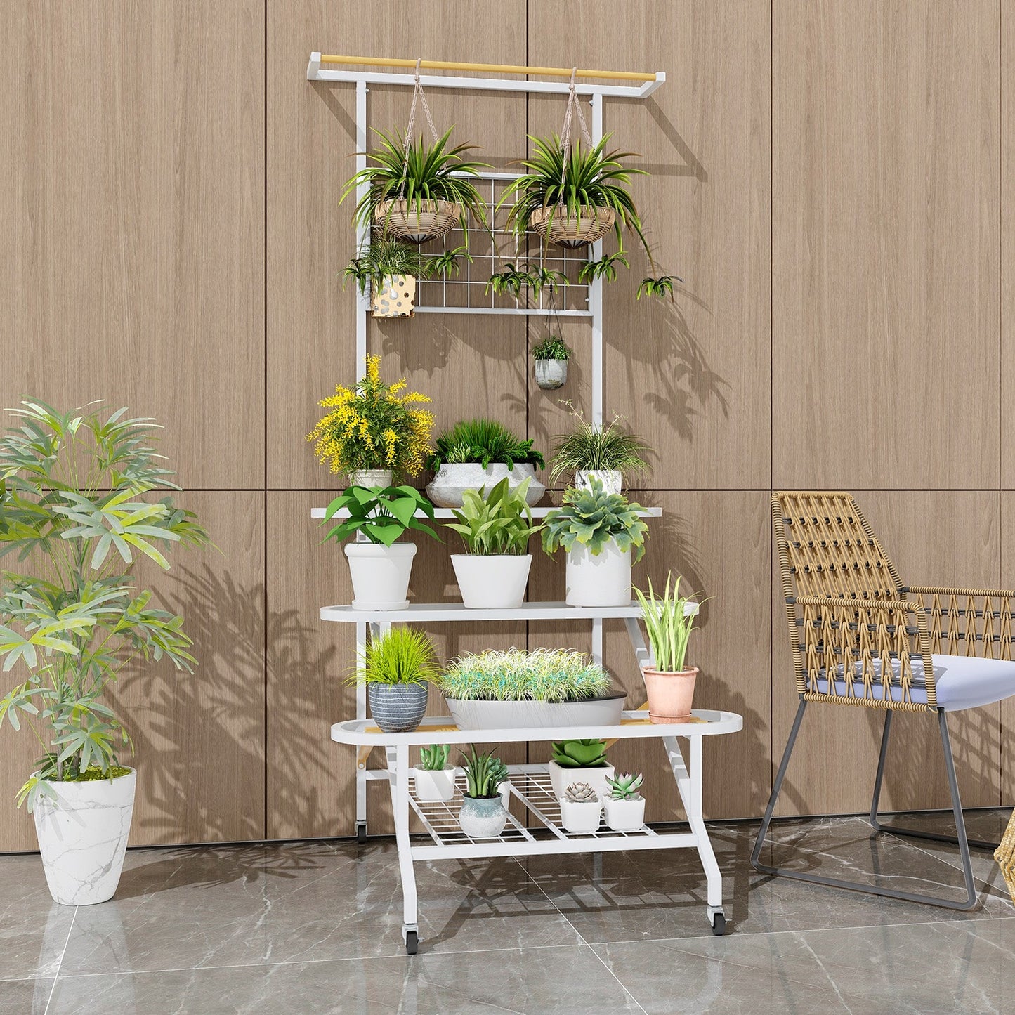 Estantería colgante para plantas de 4 niveles con barra para colgar
