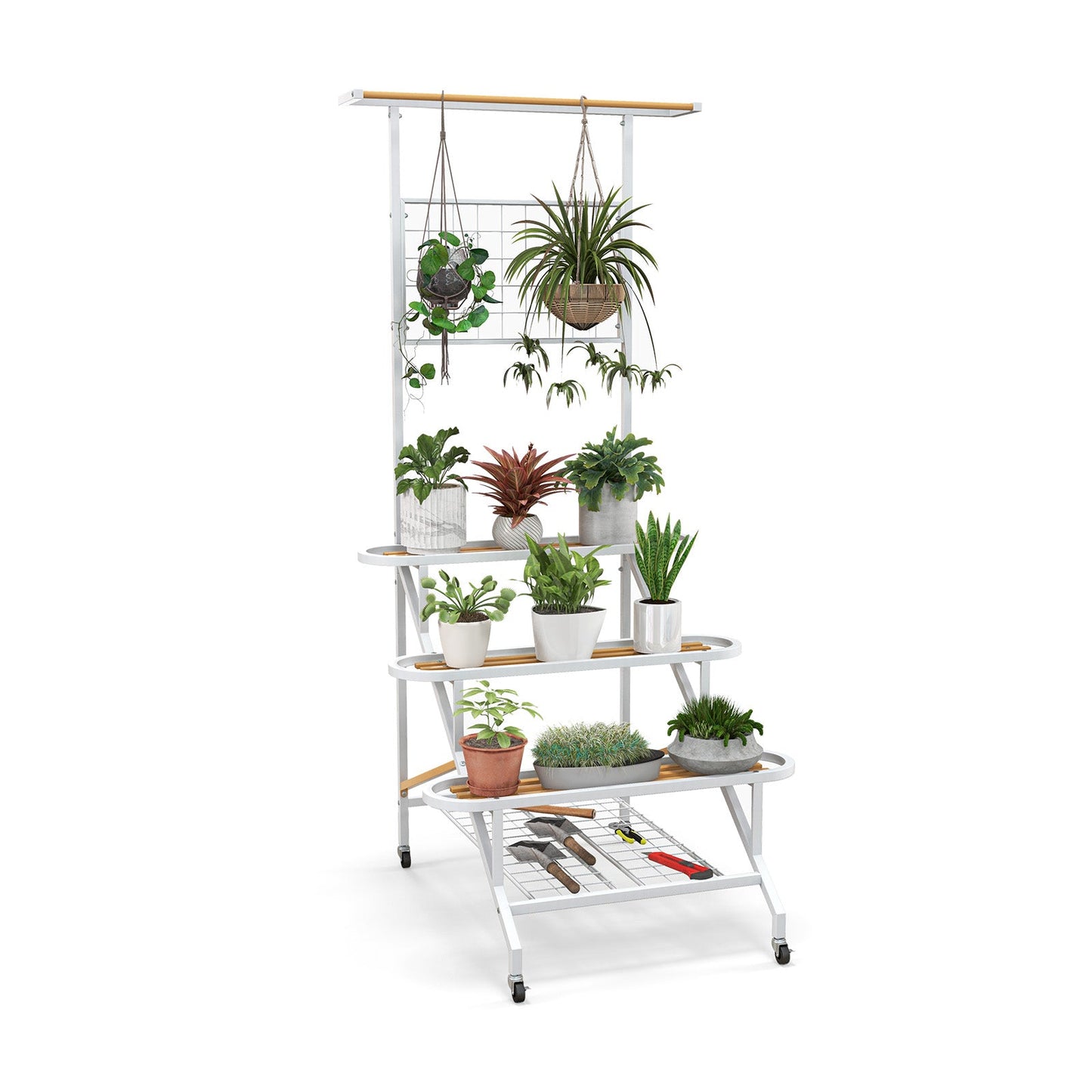 Estantería colgante para plantas de 4 niveles con barra para colgar