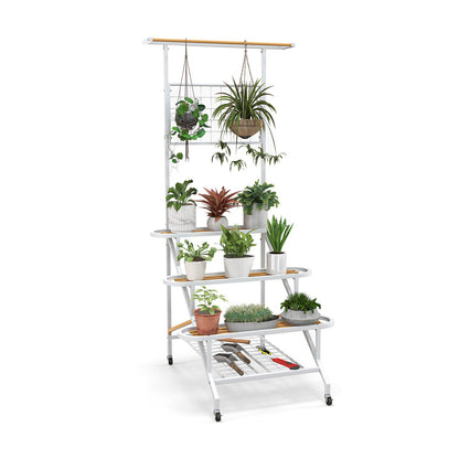 Estantería colgante para plantas de 4 niveles con barra para colgar