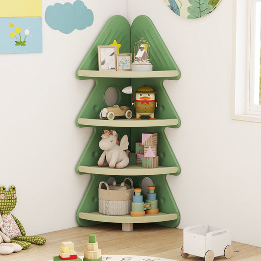 4-Tier Kids Corner Bookshelf Baby Display Shelf for Kids Room-Green - Tampa Home & Garden Store