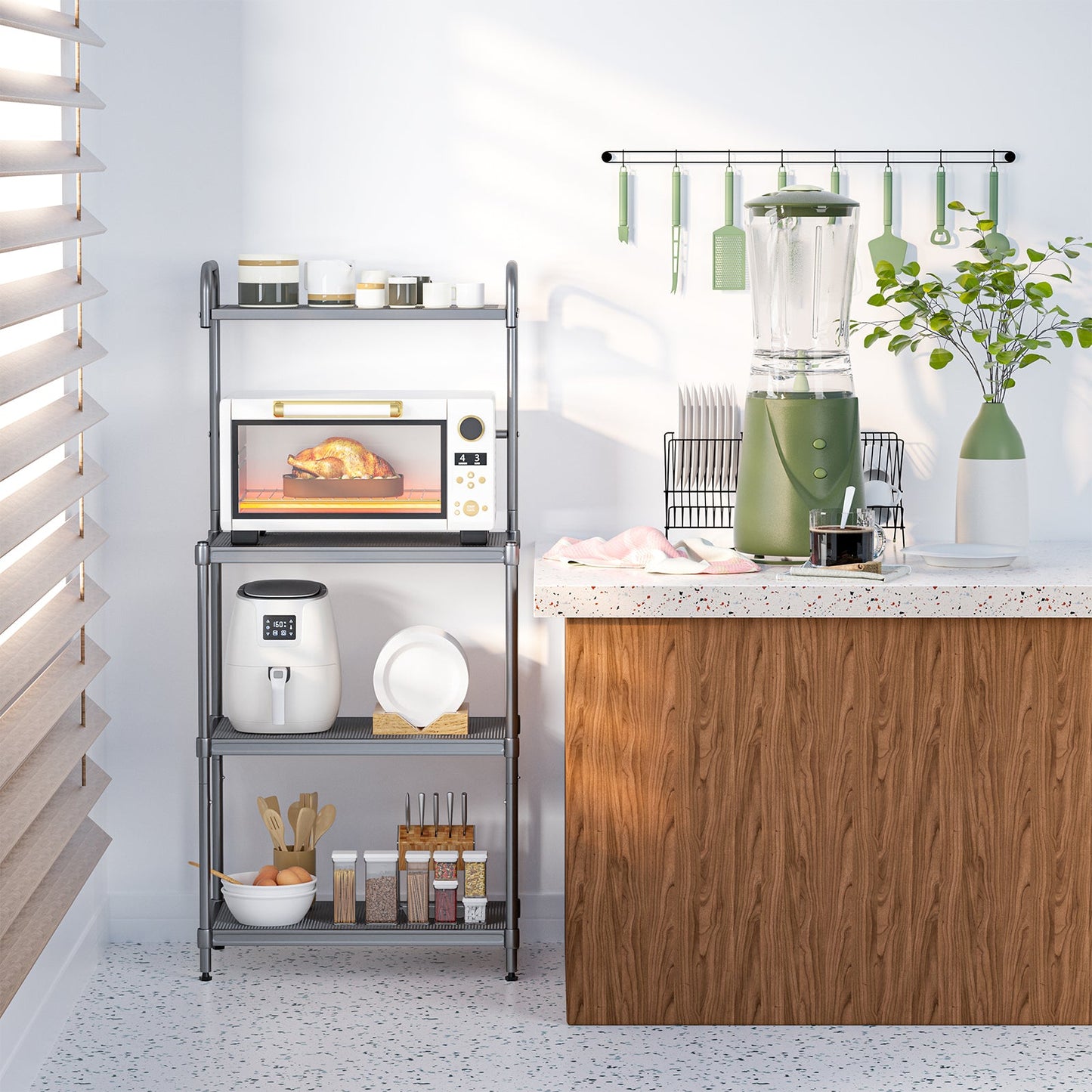Estantería de panadero de 4 niveles Estante de almacenamiento de cocina Organizador