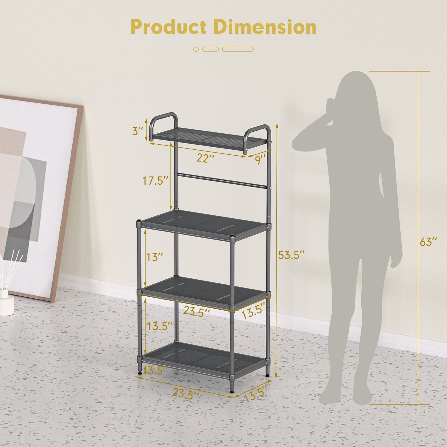 Estantería de panadero de 4 niveles Estante de almacenamiento de cocina Organizador