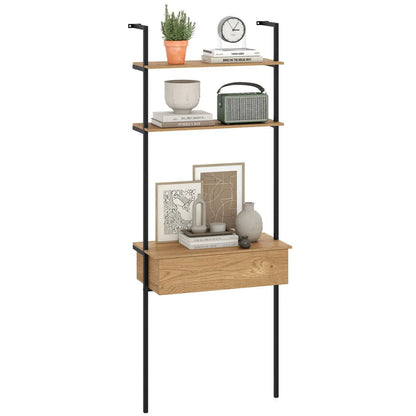 4-Tier Ladder Bookshelf with Drawer and Metal