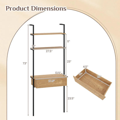 4-Tier Ladder Bookshelf with Drawer and Metal