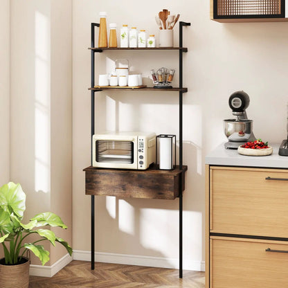 4-Tier Ladder Bookshelf with Drawer and Metal