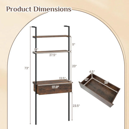 4-Tier Ladder Bookshelf with Drawer and Metal