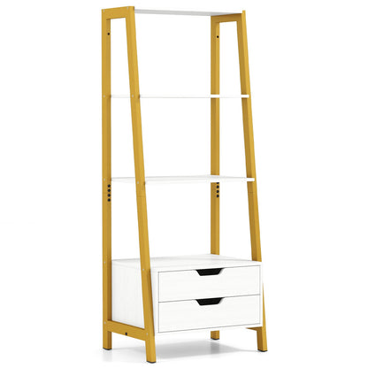 4-Tier Ladder Shelf with 2 Drawers 52.5 Inch Tall Freestanding Bookcase-Rustic Brown