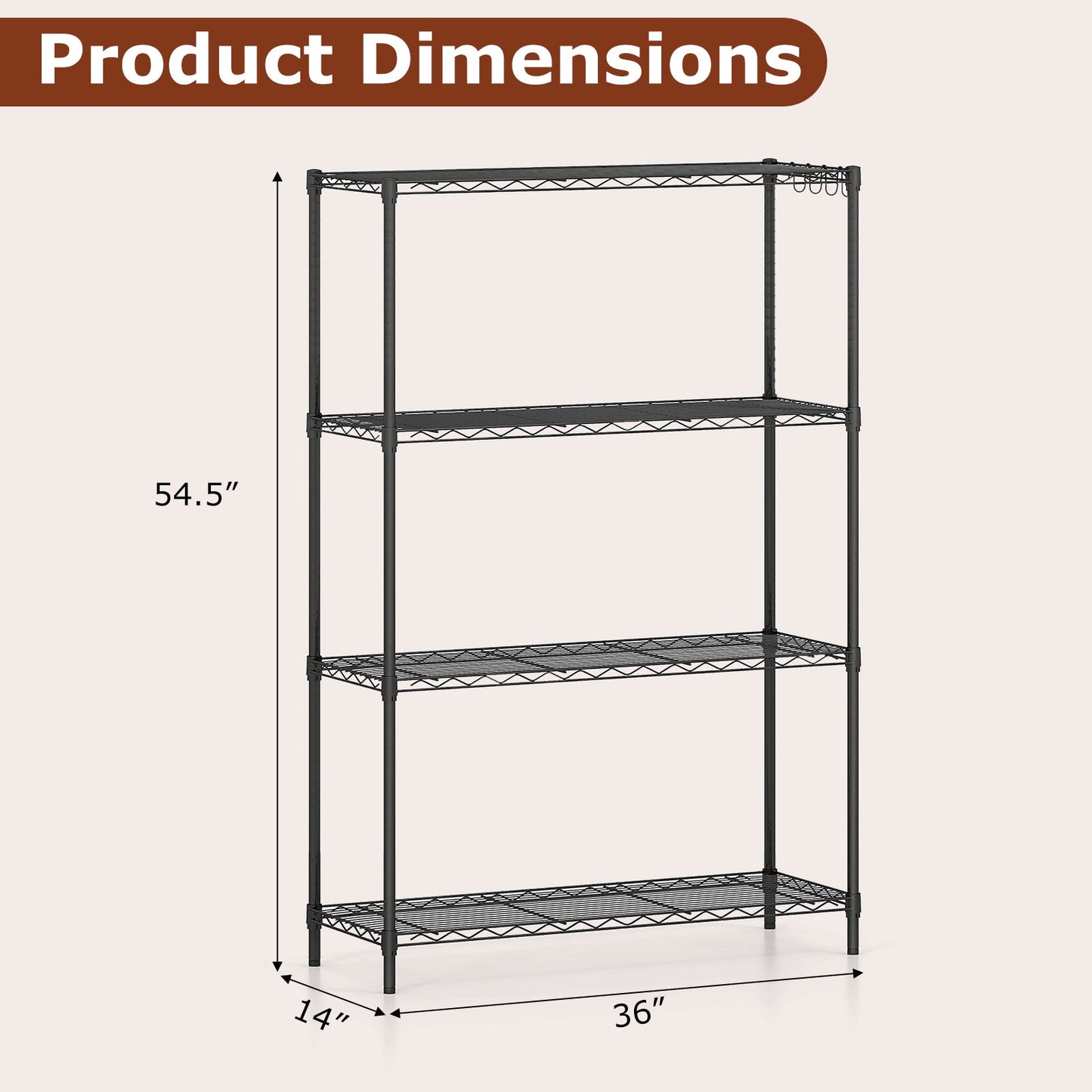 4-Tier Metal Storage Shelving Unit with V-Shaped Wire Rack and 1000 LBS Capacity-Black
