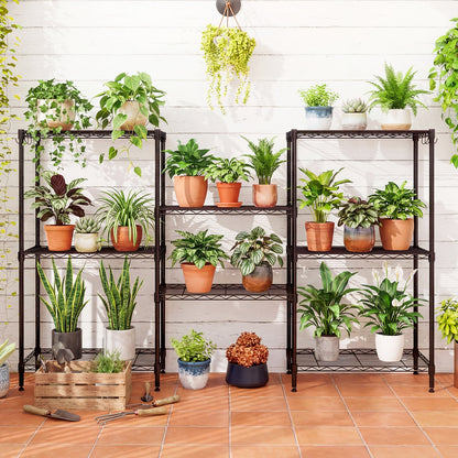 4-Tier Metal Storage Shelving Unit Set of 2 with V-Shaped Wire Rack-Black