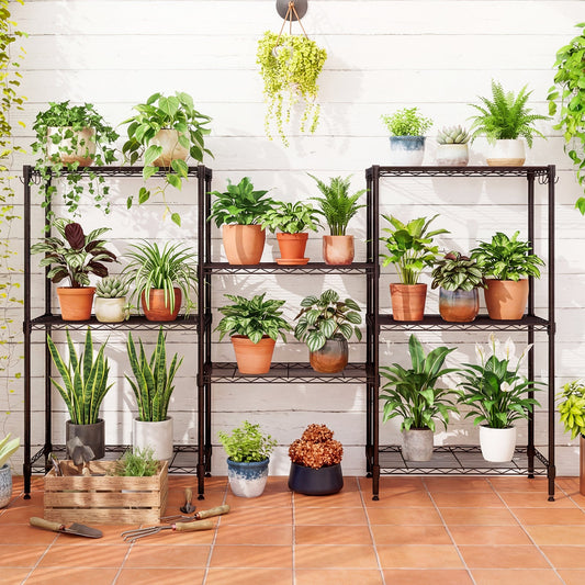 4-Tier Metal Storage Shelving Unit Set of 2 with V-Shaped Wire Rack-Black - Tampa Home & Garden Store