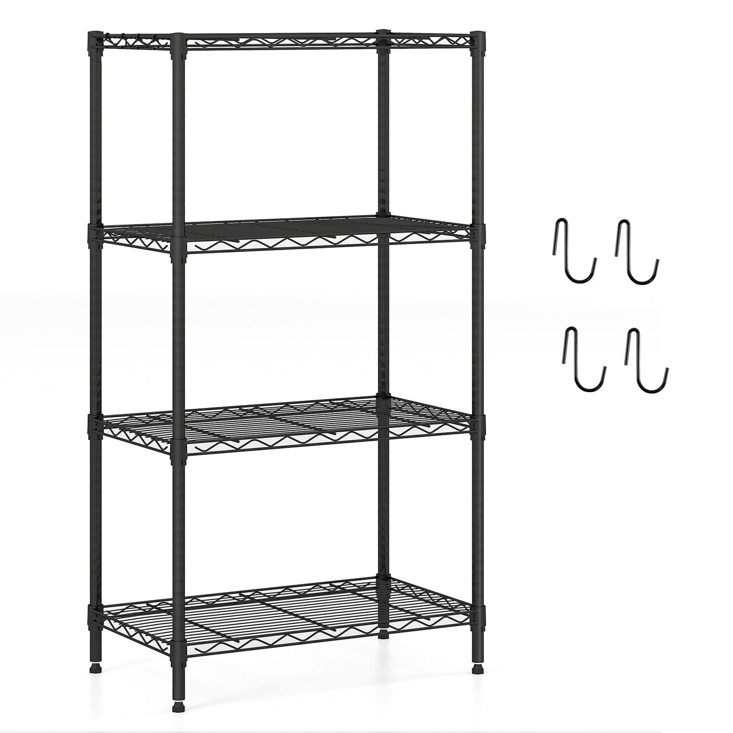 4-Tier Metal Storage Shelving Unit Set of 2 with V-Shaped Wire Rack-Black