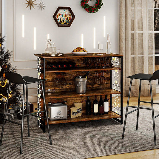 4-Tier Mini Bar Kitchen Island with Footrest and Wine Rack-Coffee - Tampa Home & Garden Store