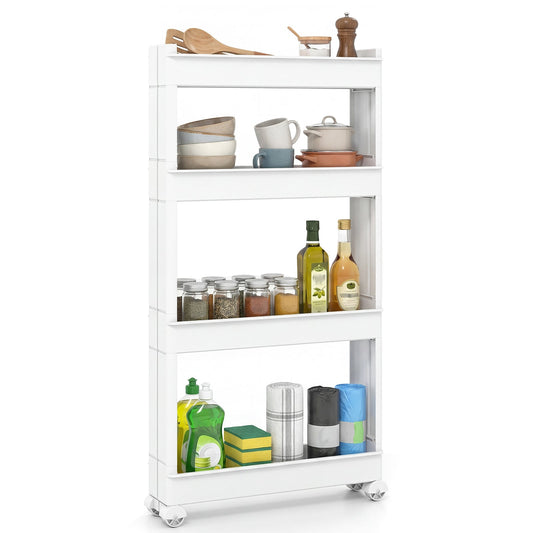 4-Tier Multifunctional Slim Storage Trolley with Detachable Trays-White - Tampa Home & Garden Store