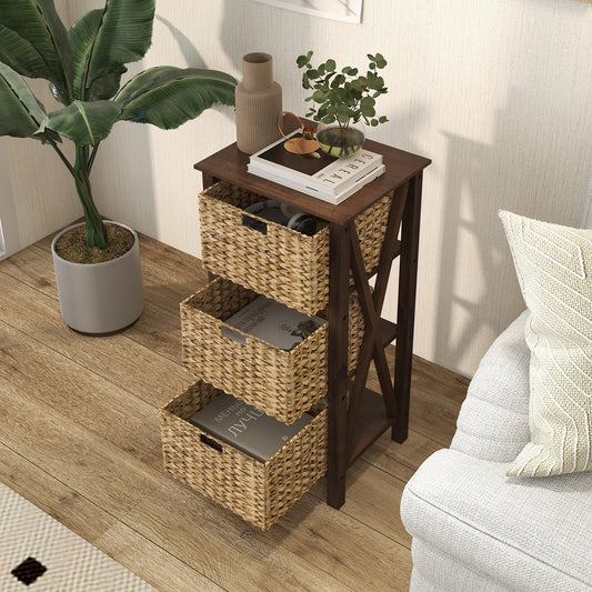 3/4-Tier Nightstand with 2 Seagrass Baskets Narrow X-Design-3 - Tampa Home & Garden Store