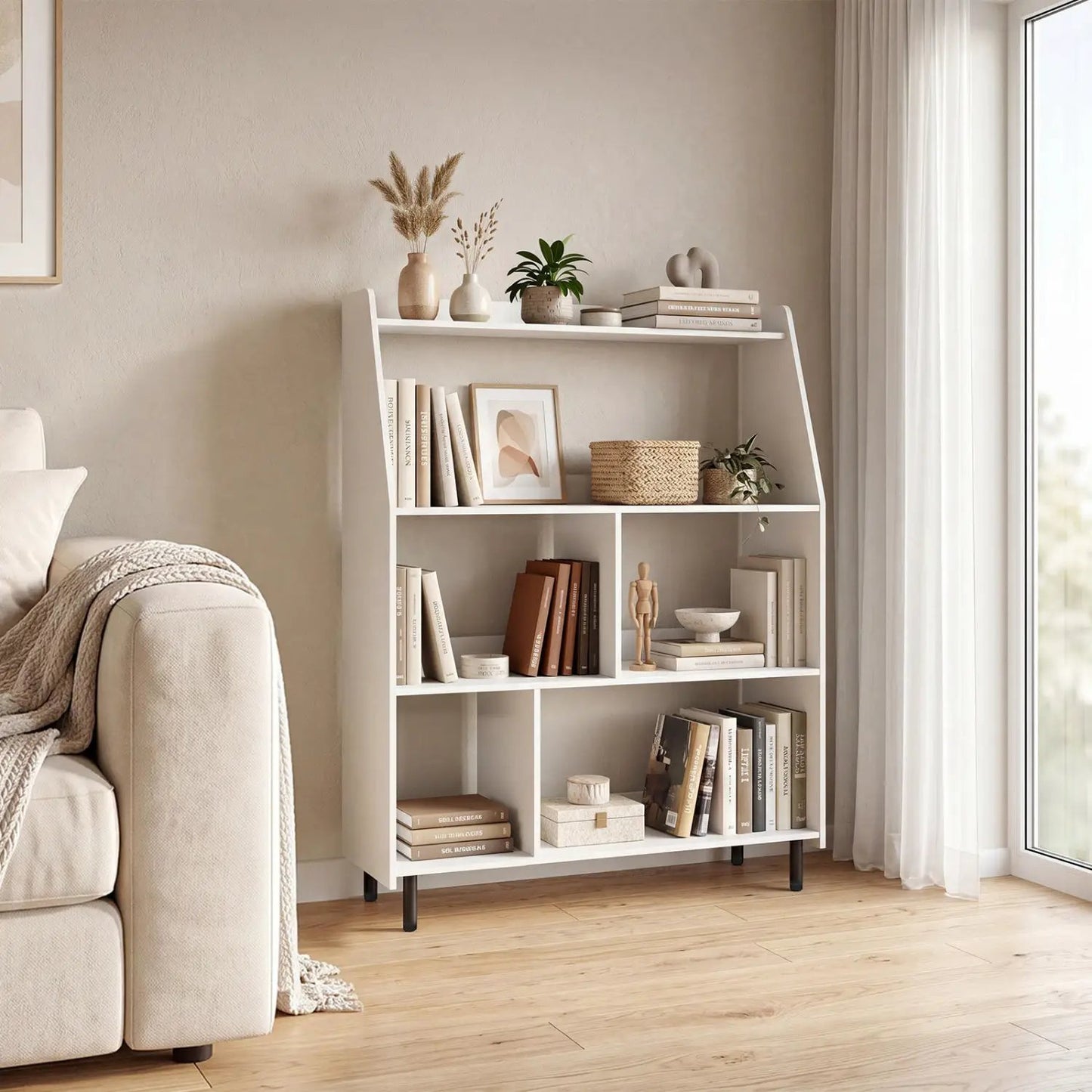 4 Tier Open Bookcase with Anti Tipping Kits White