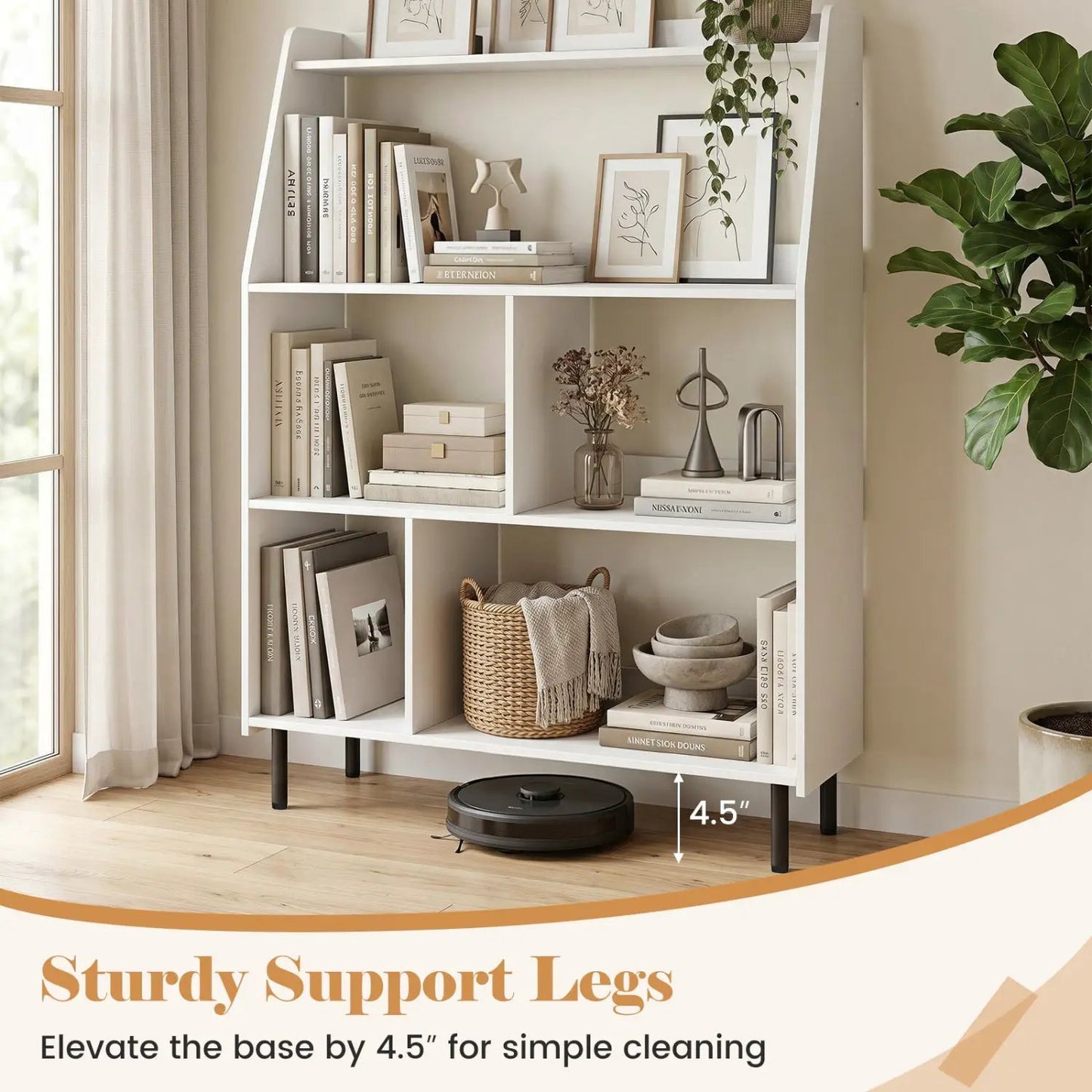 4 Tier Open Bookcase with Anti Tipping Kits White