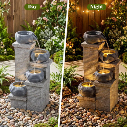 4-Tier Outdoor Water Fountain With LED Lights