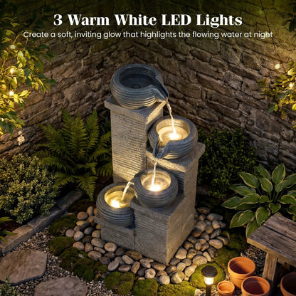 4-Tier Outdoor Water Fountain With LED Lights