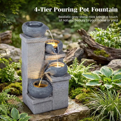 4-Tier Outdoor Water Fountain With LED Lights