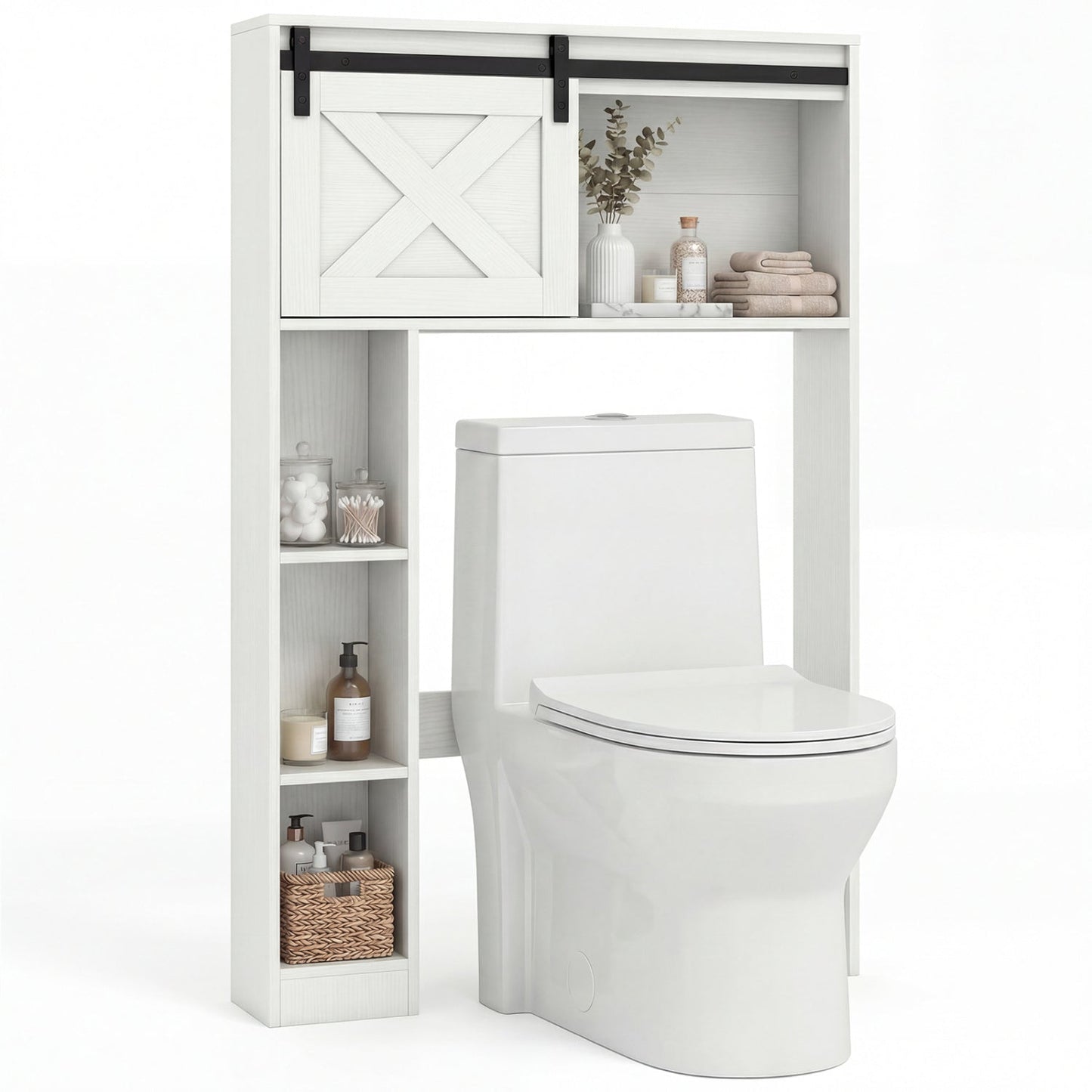 4-Tier Over The Toilet Storage Cabinet with Sliding Barn Door and Storage Shelves