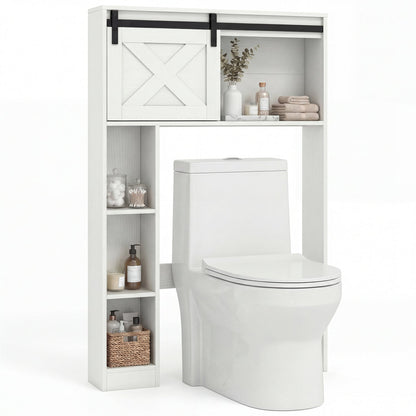 4-Tier Over The Toilet Storage Cabinet with Sliding Barn Door and Storage Shelves