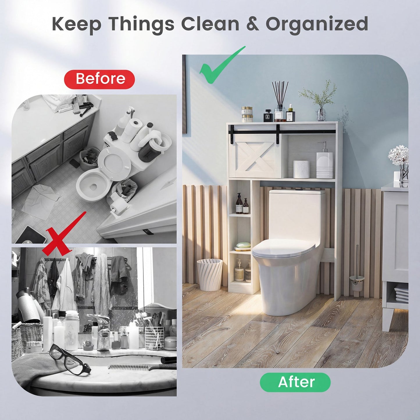 4-Tier Over The Toilet Storage Cabinet with Sliding Barn Door and Storage Shelves