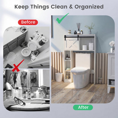 4-Tier Over The Toilet Storage Cabinet with Sliding Barn Door and Storage Shelves