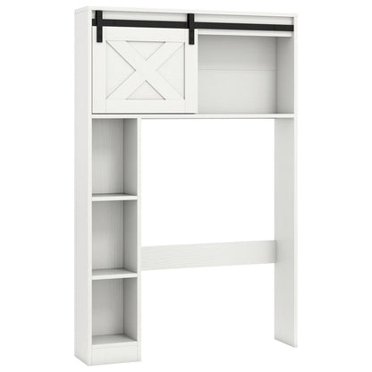 4-Tier Over The Toilet Storage Cabinet with Sliding Barn Door and Storage Shelves
